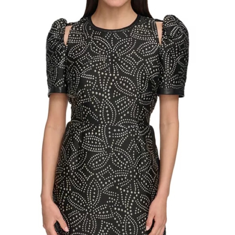 DKNY women’s black rhinestone flower print dress